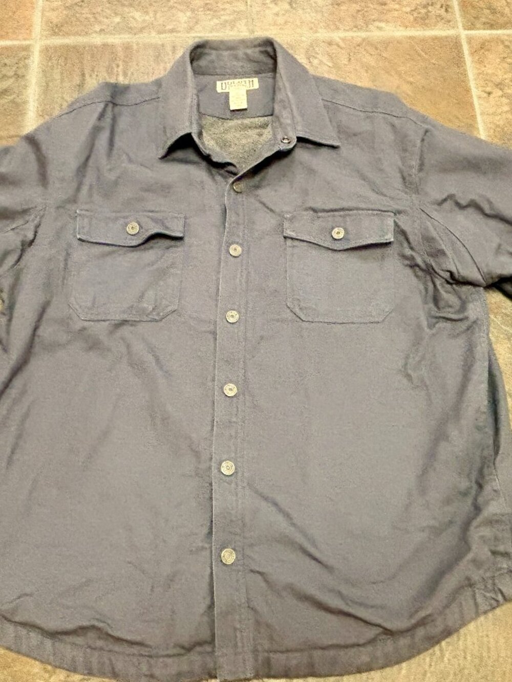 ~~Duluth Trading Co Men's XL Fleece Lined Shirt HW Jacket Gray Snap Front..EUC!!